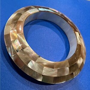 Brown and White Shell Bangle Bracelet